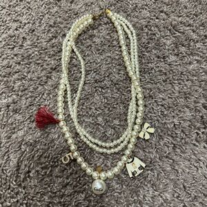 Elegant faux Pearl Necklace with Charms